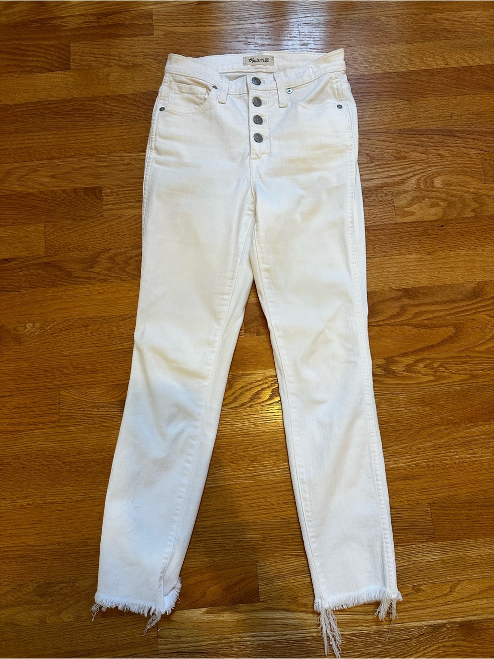 Madewell White High-Rise Button-Fly Jeans with Frayed Hem